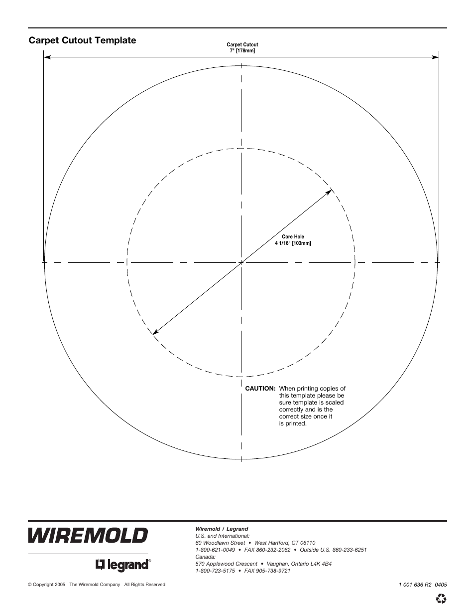 Carpet cutout template | Legrand RC4KTCBK User Manual | Page 6 / 6
