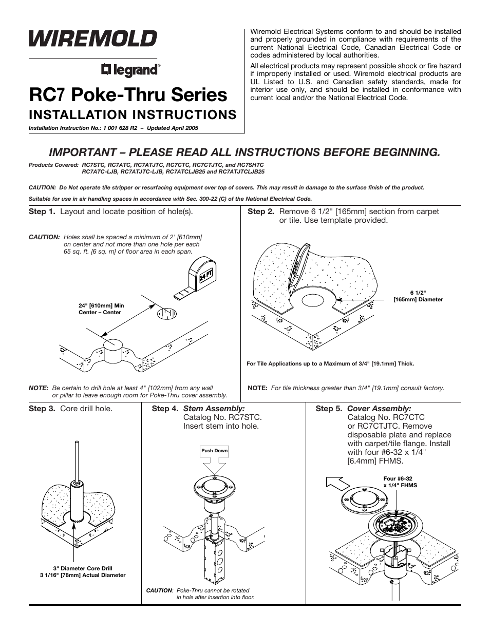 Legrand RC7APTCGY User Manual | 6 pages