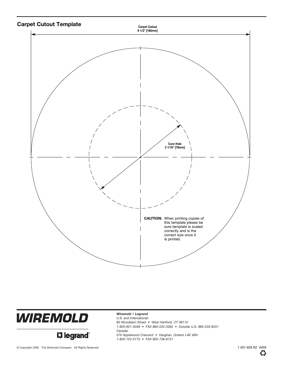 Carpet cutout template | Legrand RC7APTCGY User Manual | Page 6 / 6