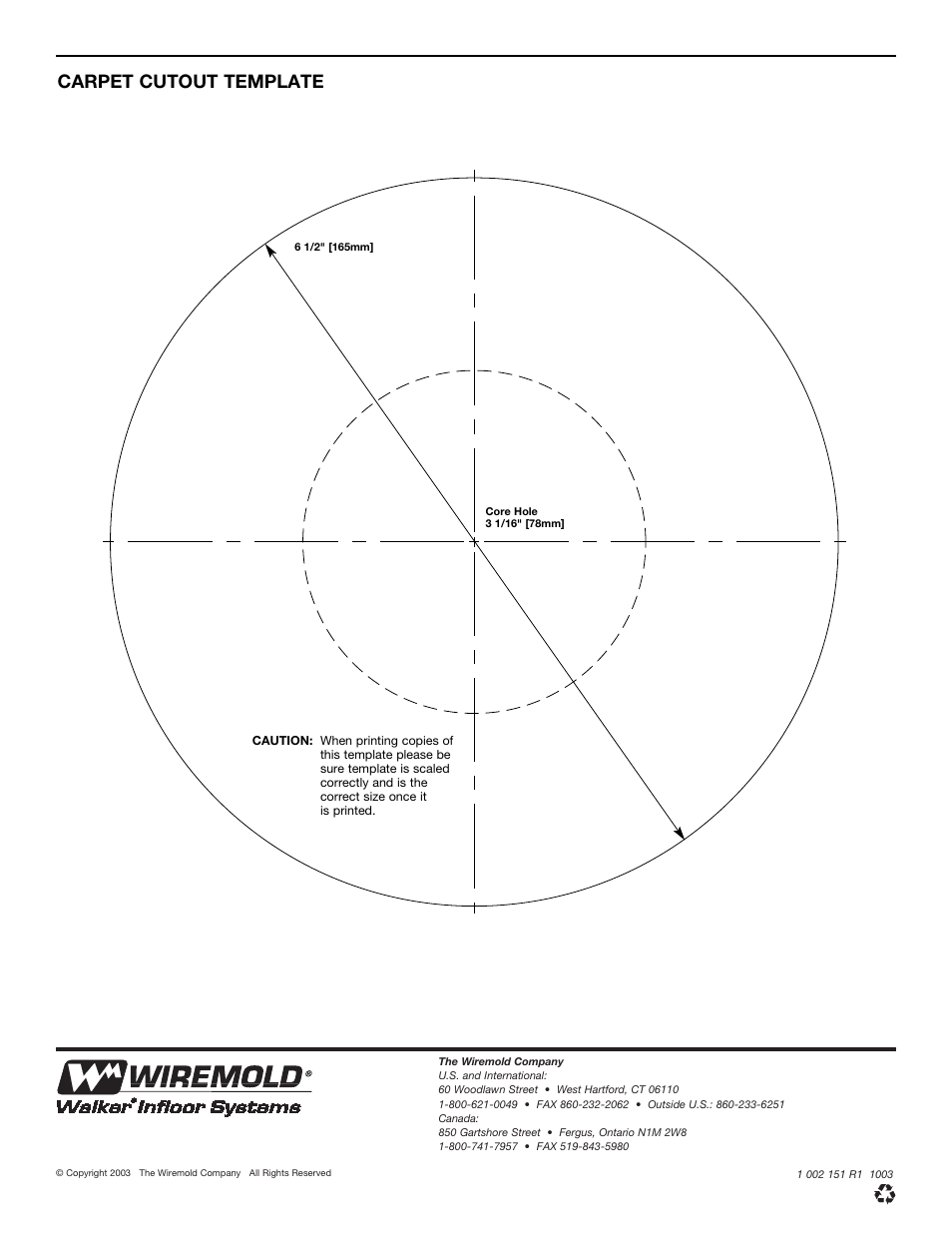 Carpet cutout template | Legrand RC7KTC User Manual | Page 6 / 6