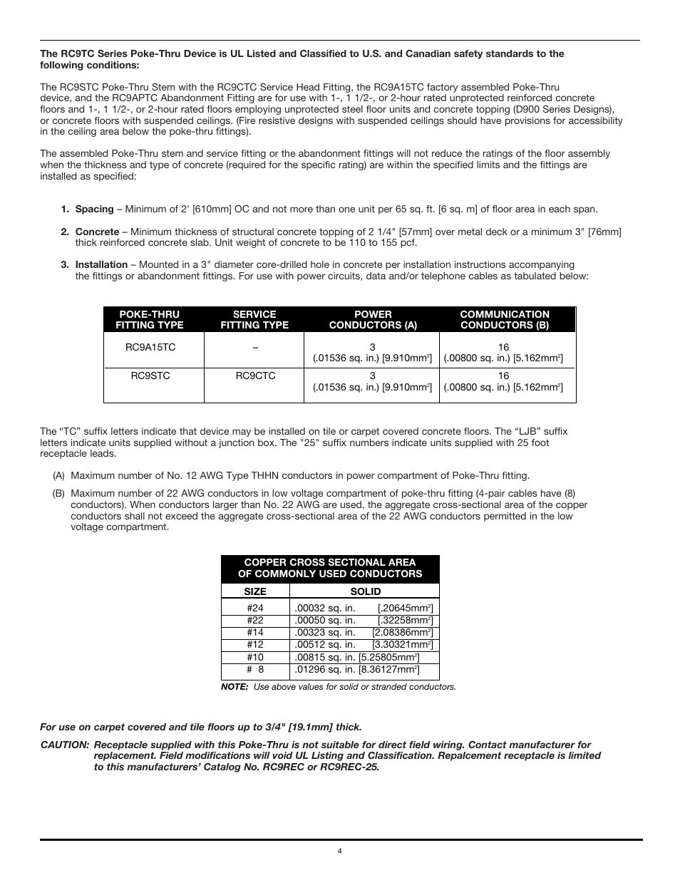 Legrand RC9 Poke-Thru Series User Manual | Page 4 / 6