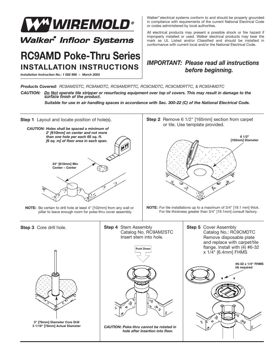 Legrand RC9AMD Poke-Thru Series User Manual | 4 pages