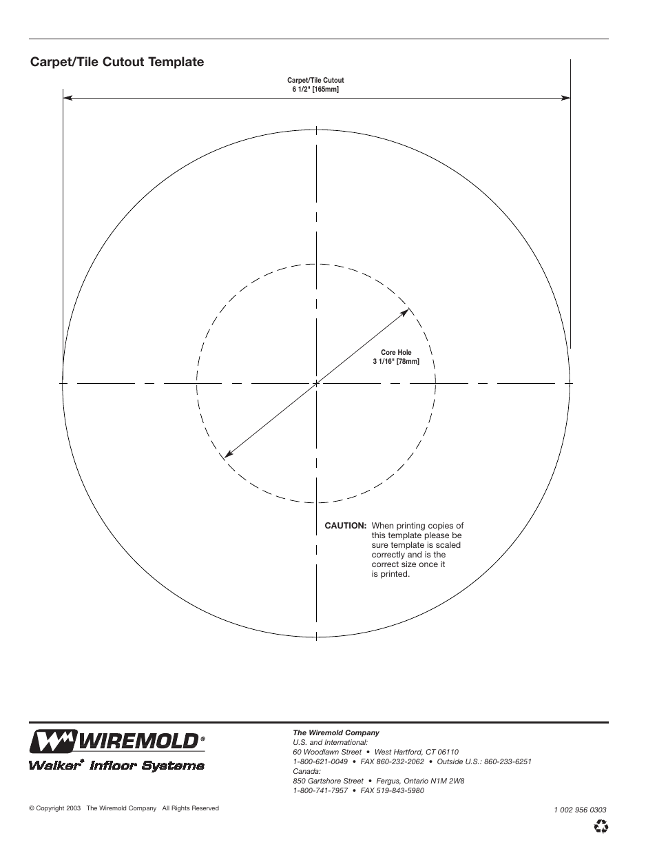 Carpet/tile cutout template | Legrand RC9AMD Poke-Thru Series User Manual | Page 4 / 4