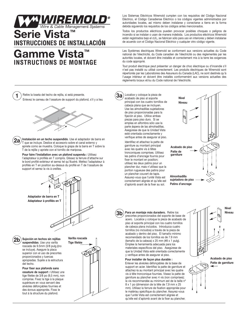 Serie vista, Gamme vista, Instrucciones de installación | Instructions de montage, 12a 2b | Legrand Vista Series Archtectural Columns User Manual | Page 5 / 8