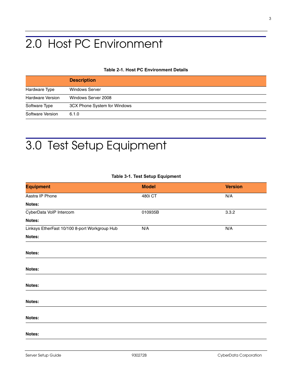 0 host pc environment, 0 test setup equipment, 0 host pc environment 3.0 test setup equipment | CyberData 3CX User Manual | Page 3 / 12