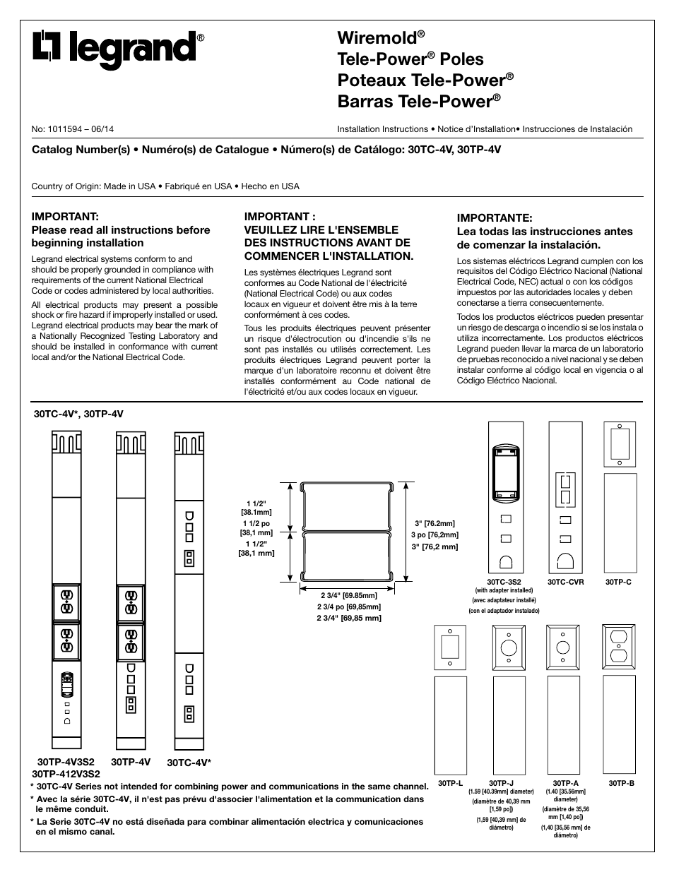 Legrand 30TC-4V User Manual | 4 pages