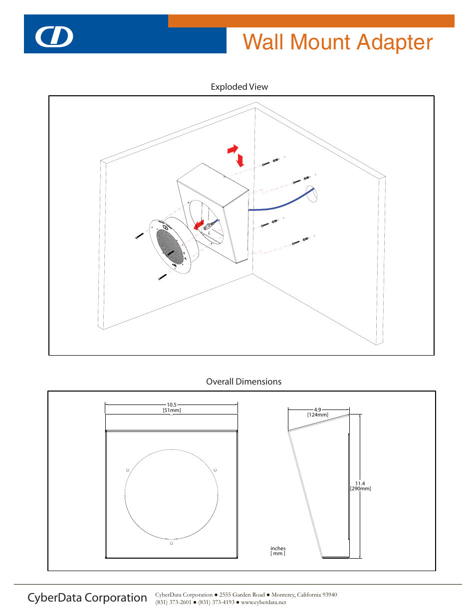 Wall mount adapter, Cyberdata corporation, Typical installation | CyberData Wall Mount Adapter User Manual | Page 2 / 2