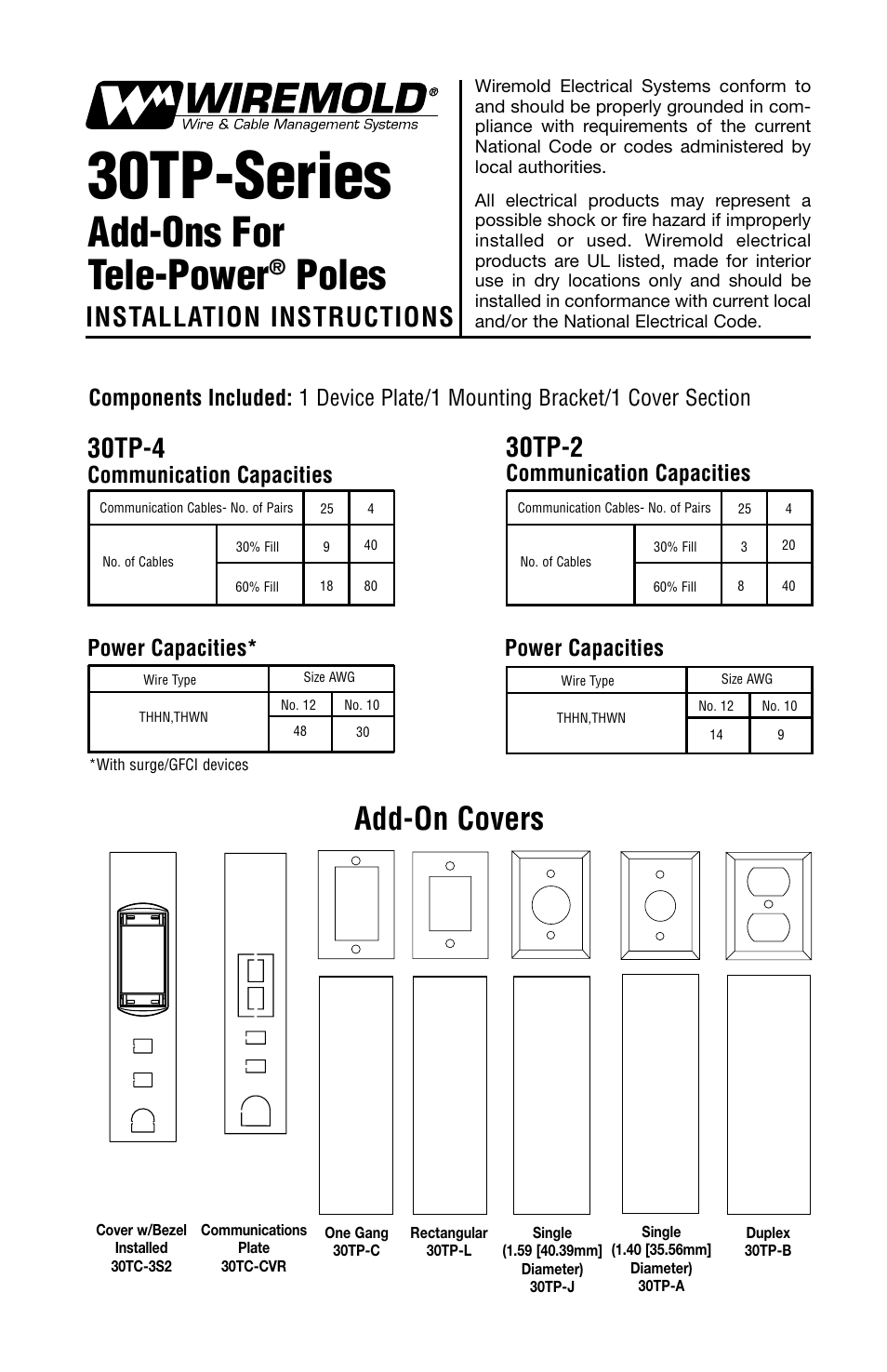 Legrand 30TP Series User Manual | 2 pages