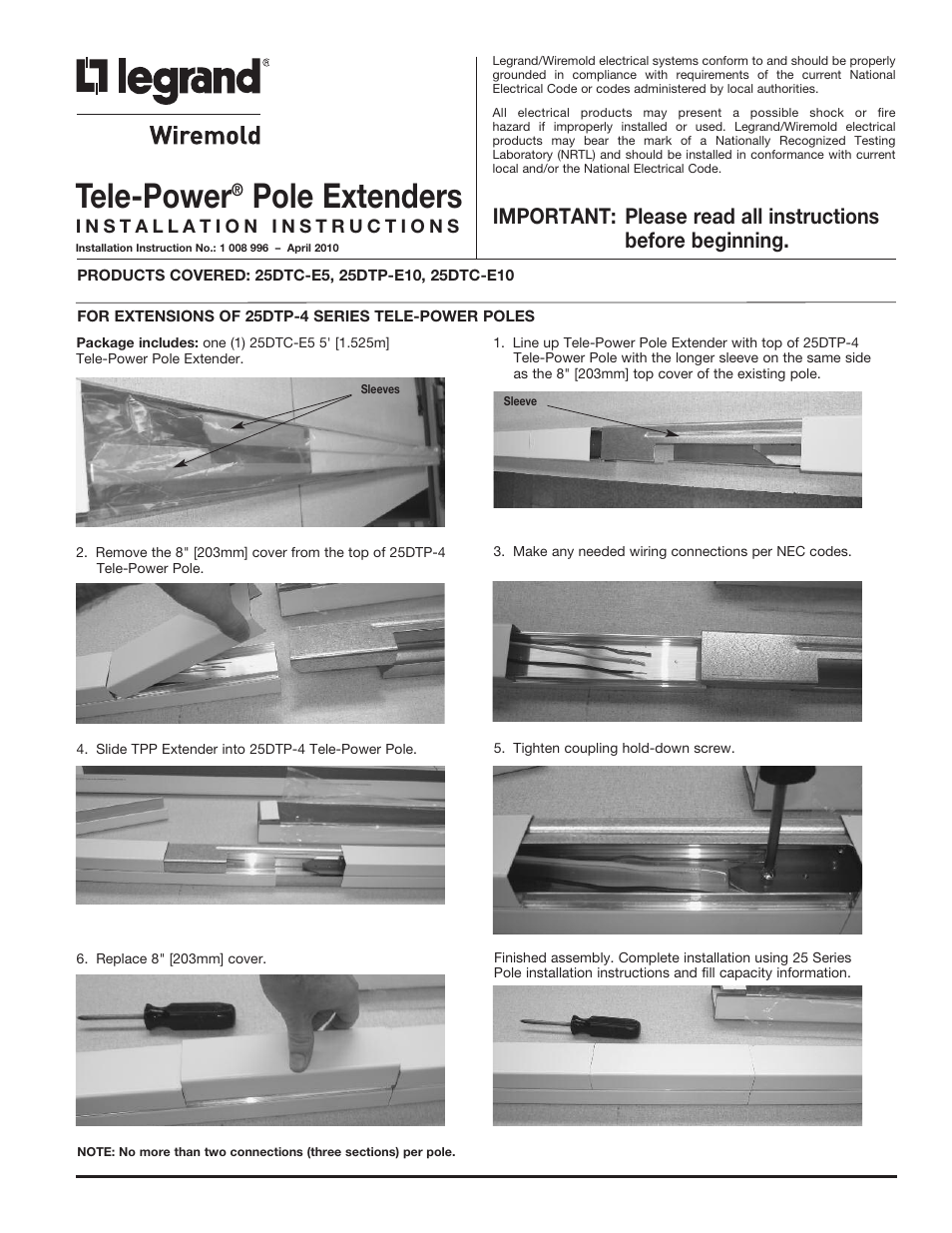 Legrand TPP-E User Manual | 2 pages