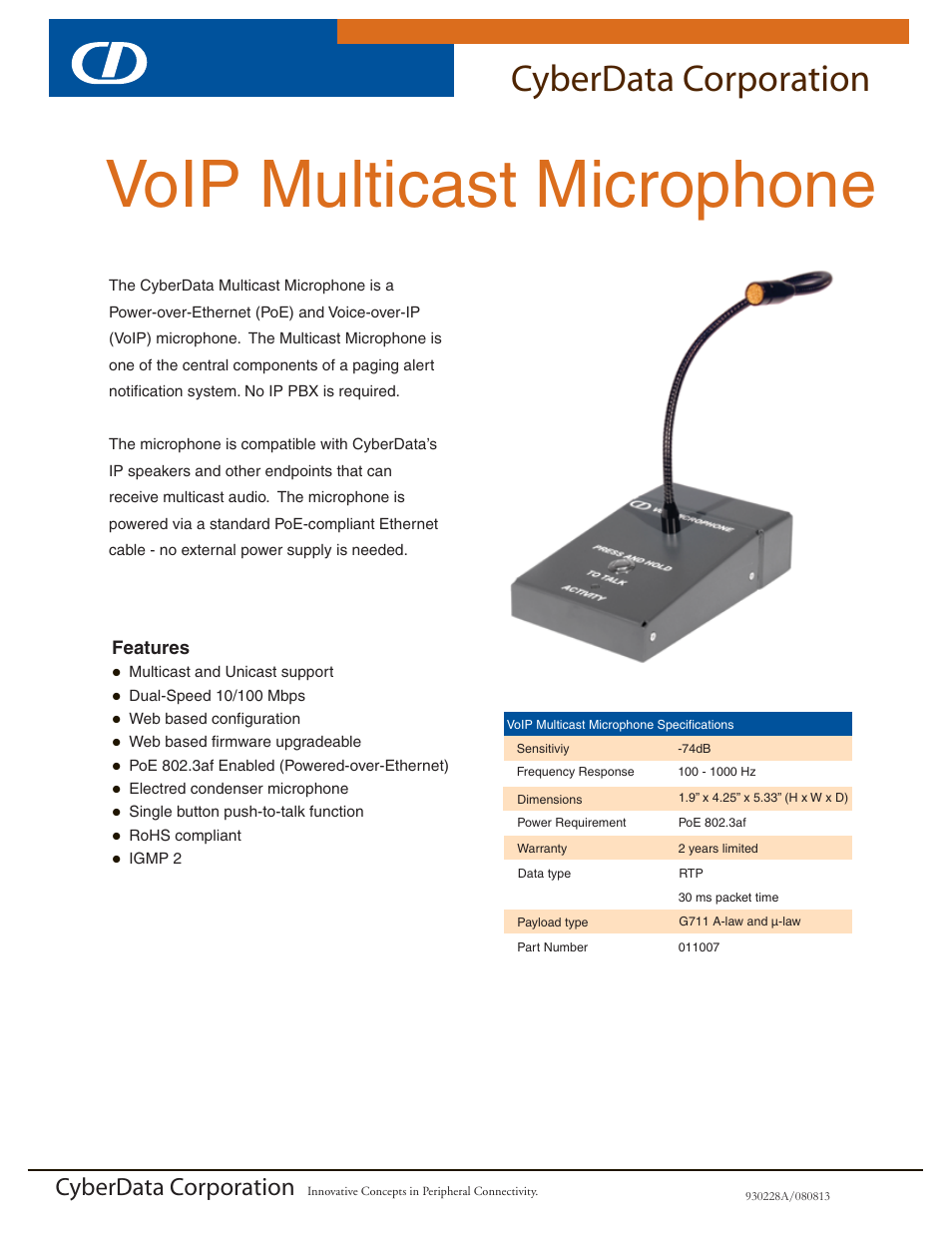 CyberData VoIP Multicast Microphone User Manual | 2 pages