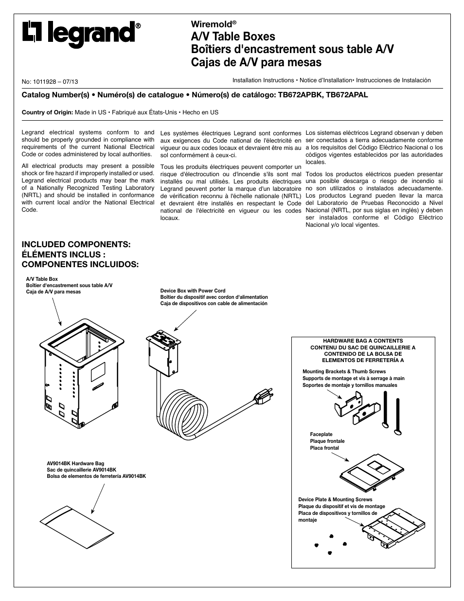 Legrand TB672APBK User Manual | 8 pages