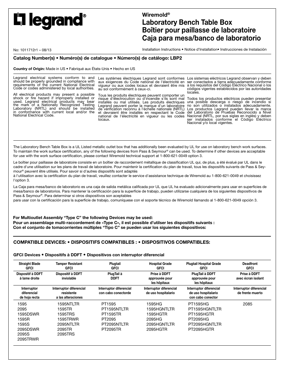 Legrand LBPBHA User Manual | 8 pages