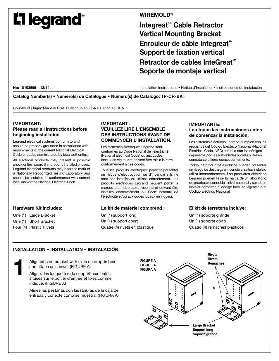 Legrand TP-CR-BKT User Manual | 2 pages