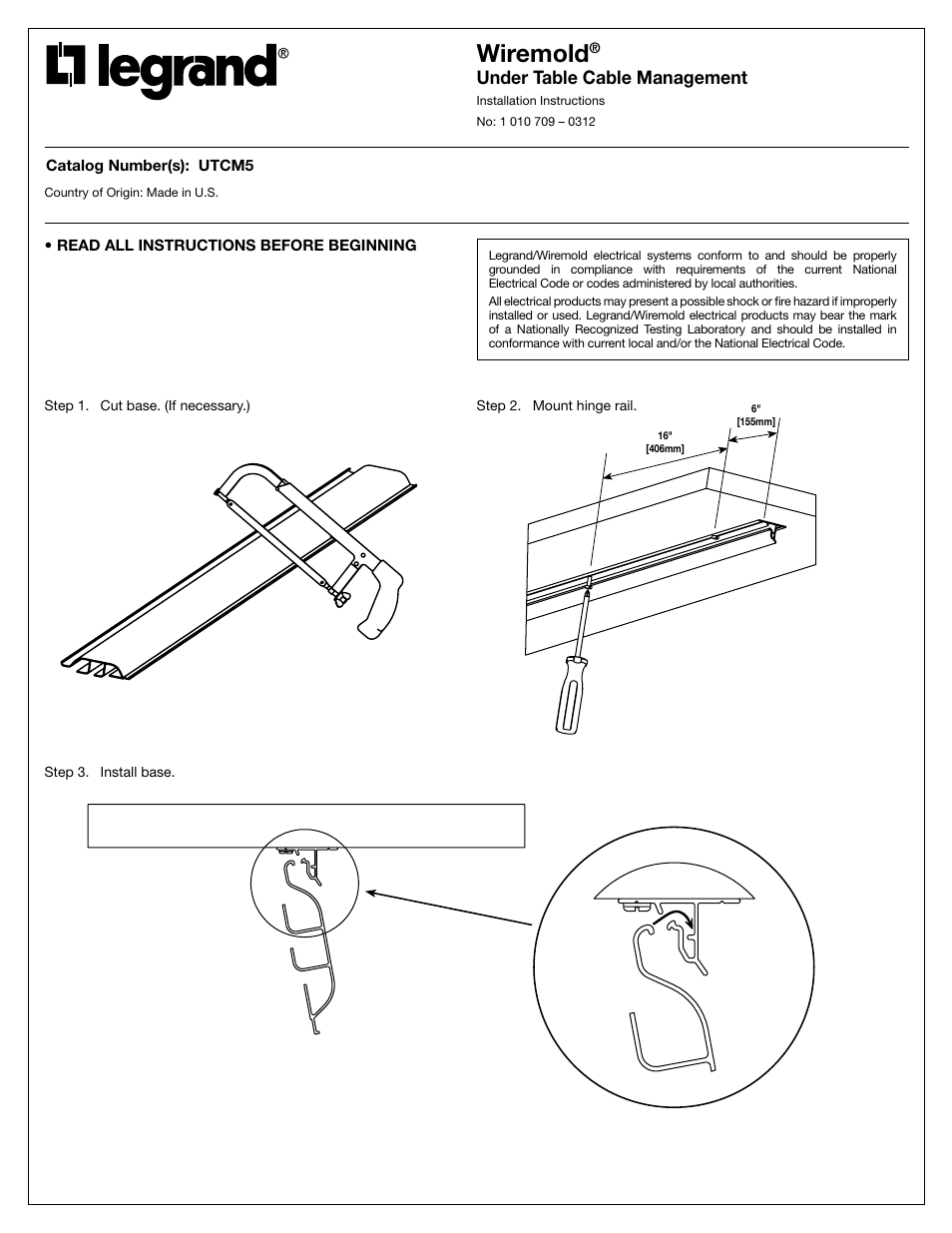 Legrand UTCM5 User Manual | 2 pages