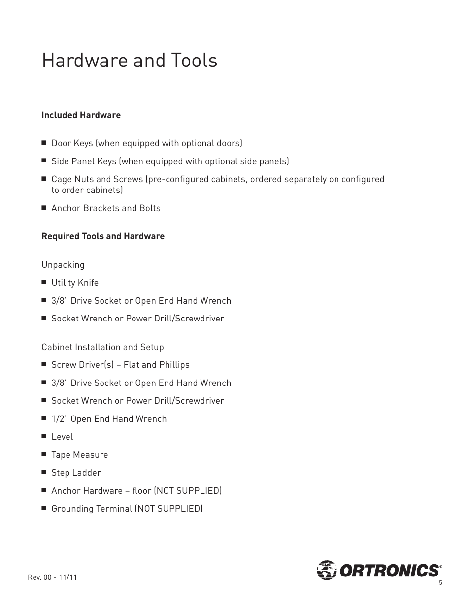 Hardware and tools | Legrand OR-GXC422942-A1-B User Manual | Page 6 / 16