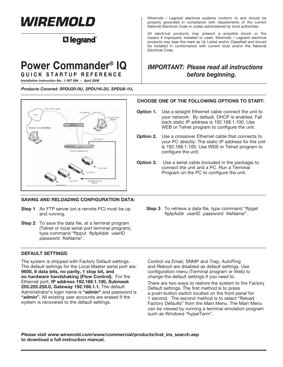 Legrand SPDU20-0U Quick Start User Manual | 4 pages