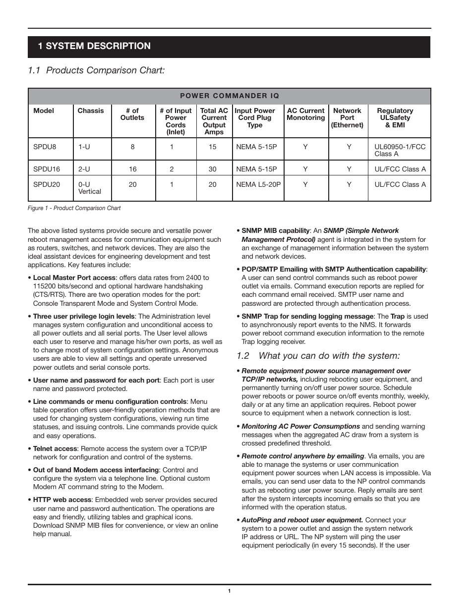 1 products comparison chart: 1 system description, 2 what you can do with the system | Legrand SPDU8-1U User Manual User Manual | Page 4 / 21