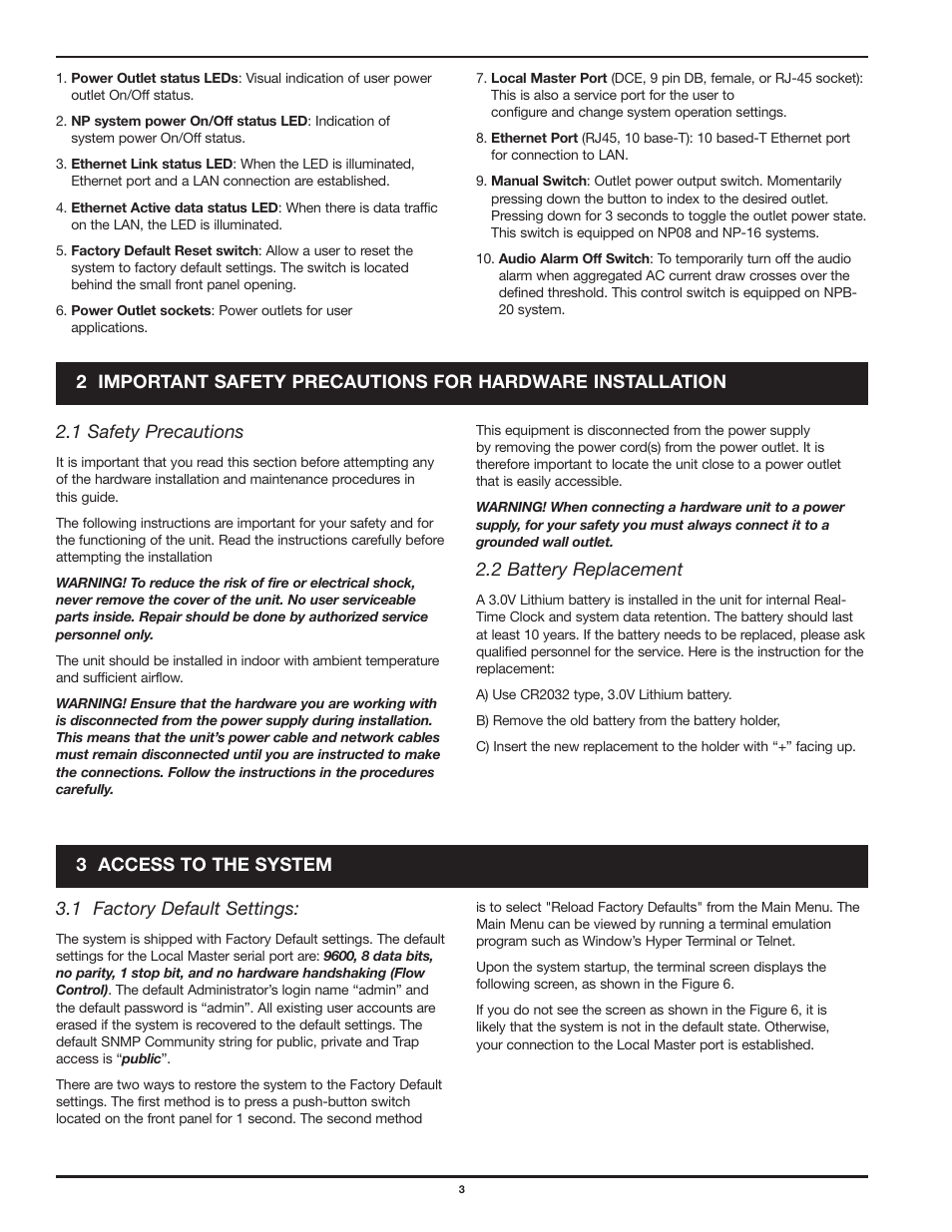 1 safety precautions, 2 battery replacement, 1 factory default settings | Legrand SPDU8-1U User Manual User Manual | Page 6 / 21