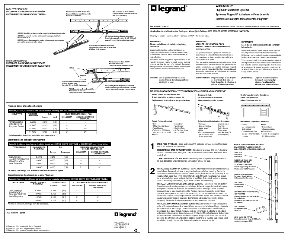 Legrand 2000 Series Plugmold Wired Sections v.1 User Manual | 2 pages