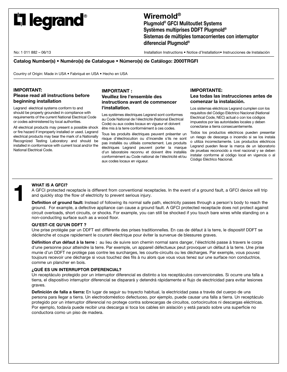 Legrand Plugmold GFCI Mulitoutlet Systems User Manual | 8 pages