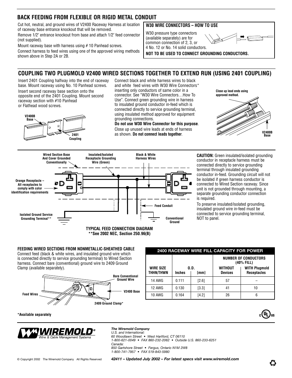 Legrand 2400 Series Steel Plugmold Multioutlet System with Insulated/Isolated Grounding Receptacles User Manual | 2 pages