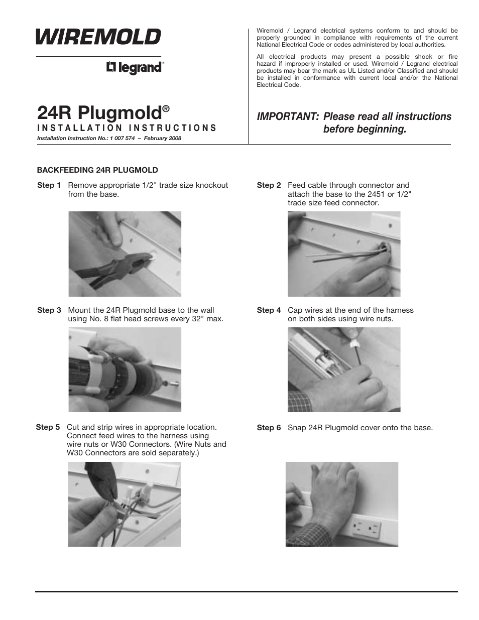 Legrand 2400 Series Steel Plugmold Multioutlet System v.2 User Manual | 2 pages