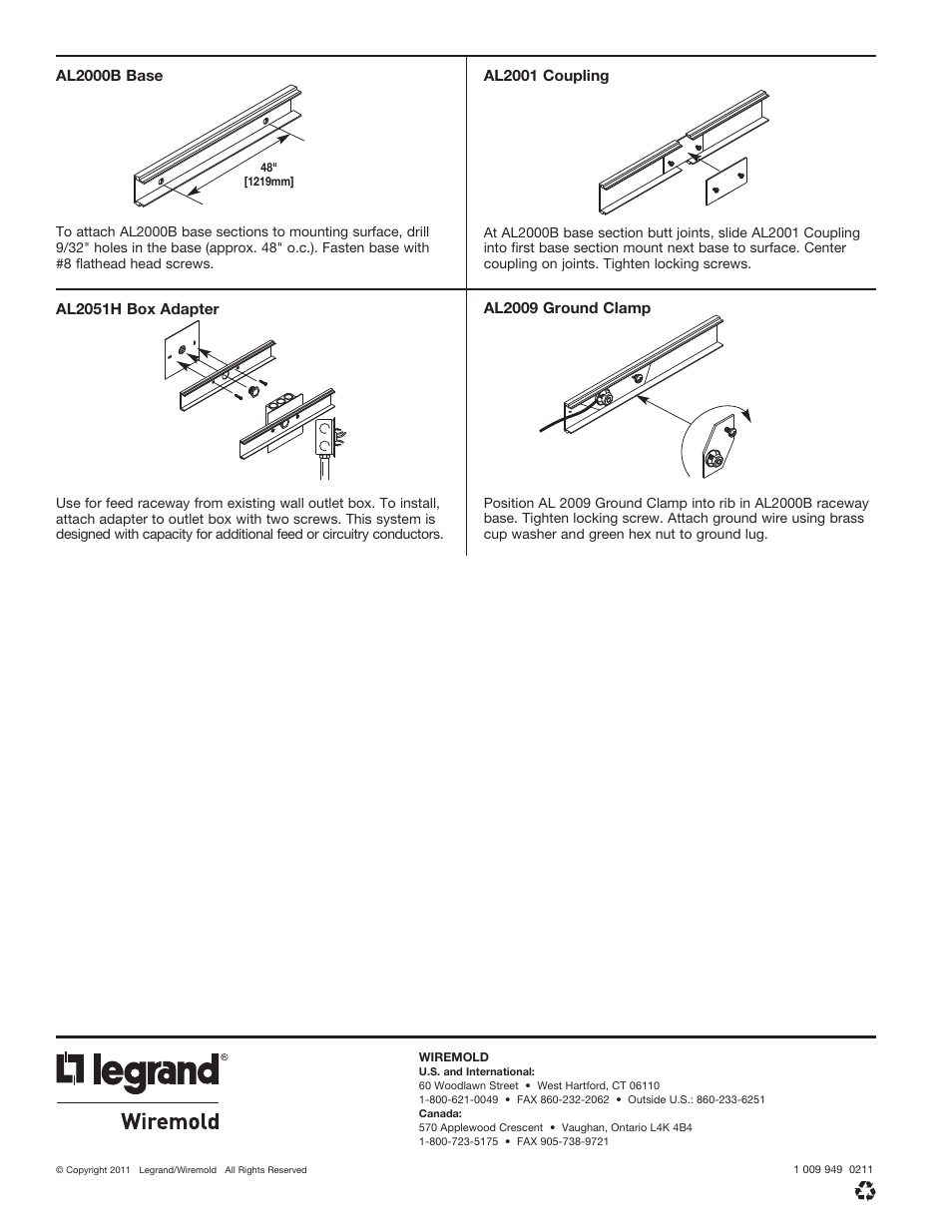 Legrand 2000 Series Aluminum Plugmold Multioutlet System User Manual | Page 4 / 4