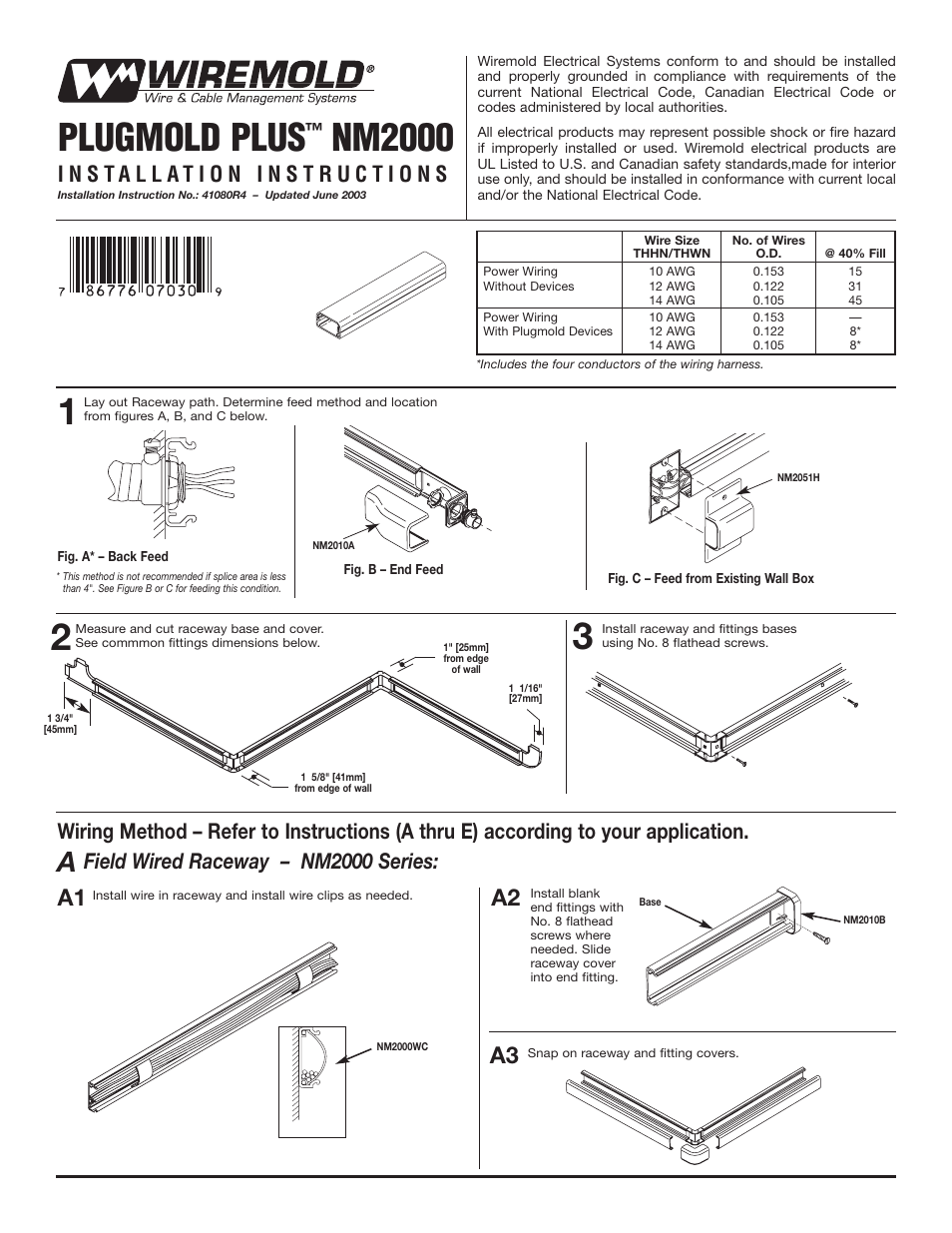 Legrand NM2000 Series Nonmetallic Plugmold Multioutlet System User Manual | 2 pages