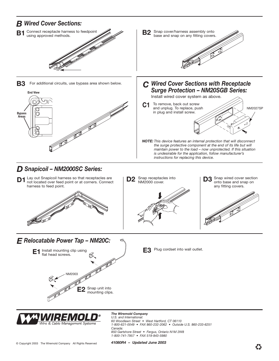 Snapicoil – nm2000sc series, Relocatable power tap – nm20c | Legrand NM2000 Series Nonmetallic Plugmold Multioutlet System User Manual | Page 2 / 2