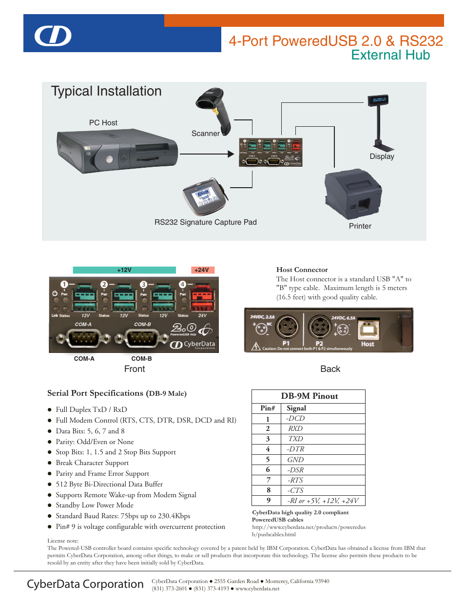 External hub, Typical installation, Cyberdata corporation | CyberData RS232 User Manual | Page 2 / 2