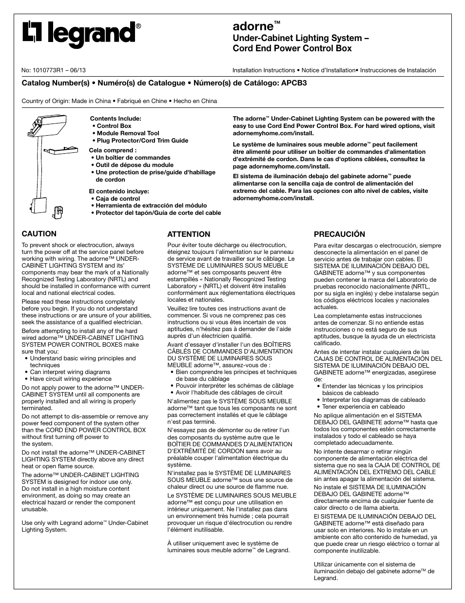 Legrand APCB3 User Manual | 8 pages