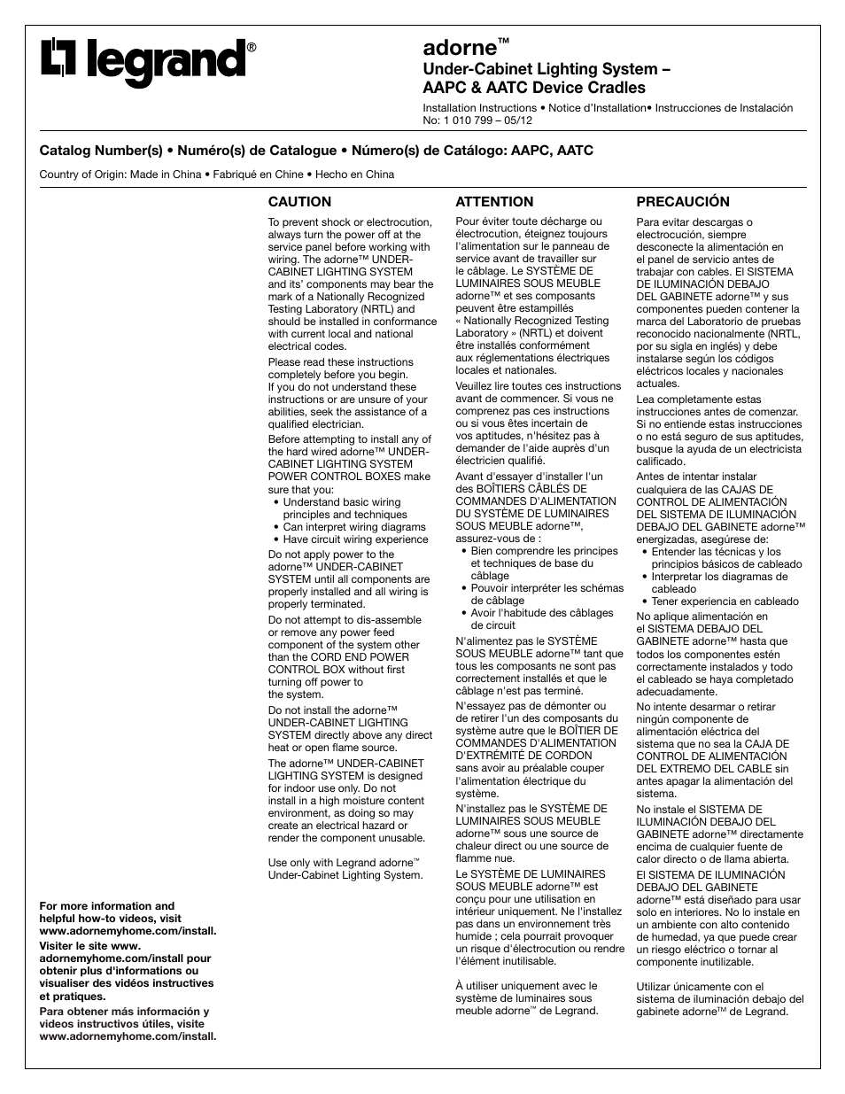 Legrand AAPC Under-Cabinet Lighting System User Manual | 4 pages