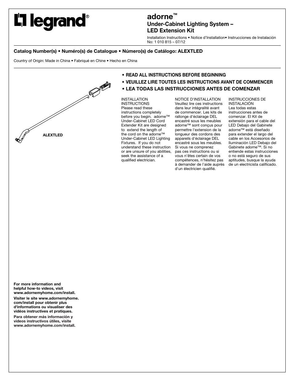 Legrand ALEXTLED User Manual | 4 pages