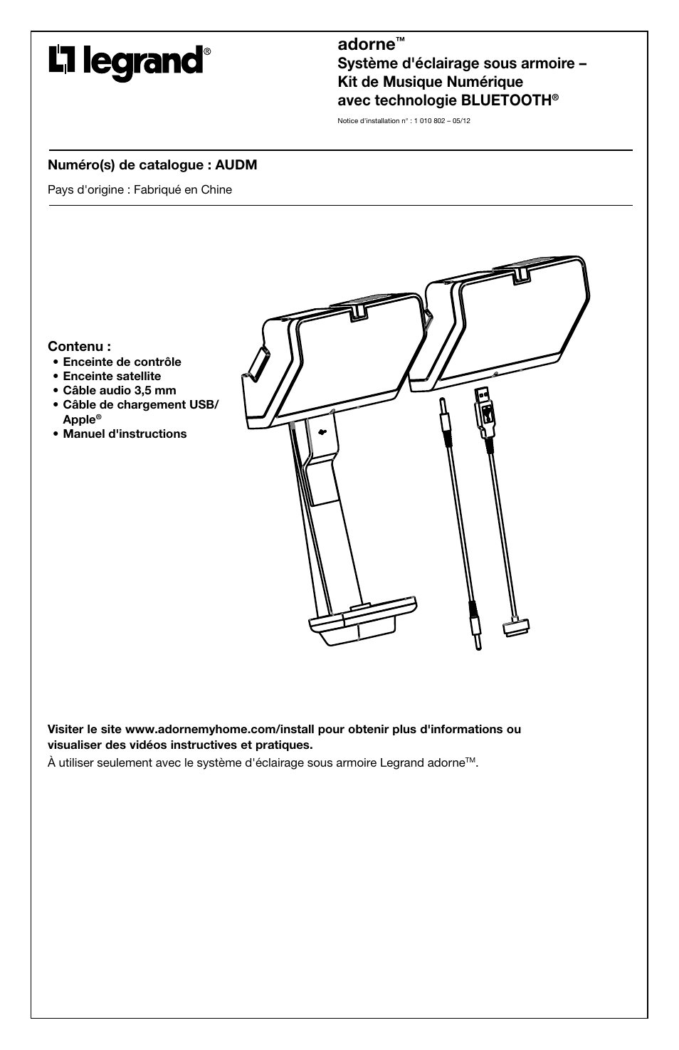 Adorne, Numéro(s) de catalogue : audm, Contenu | Legrand AUDM User Manual | Page 11 / 31