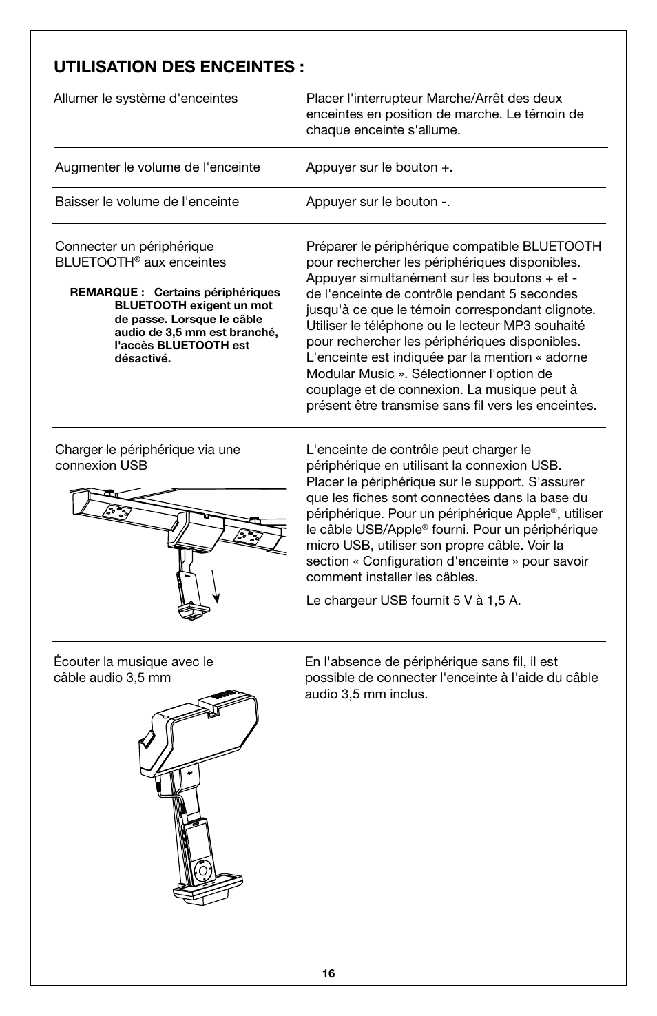 Utilisation des enceintes | Legrand AUDM User Manual | Page 16 / 31