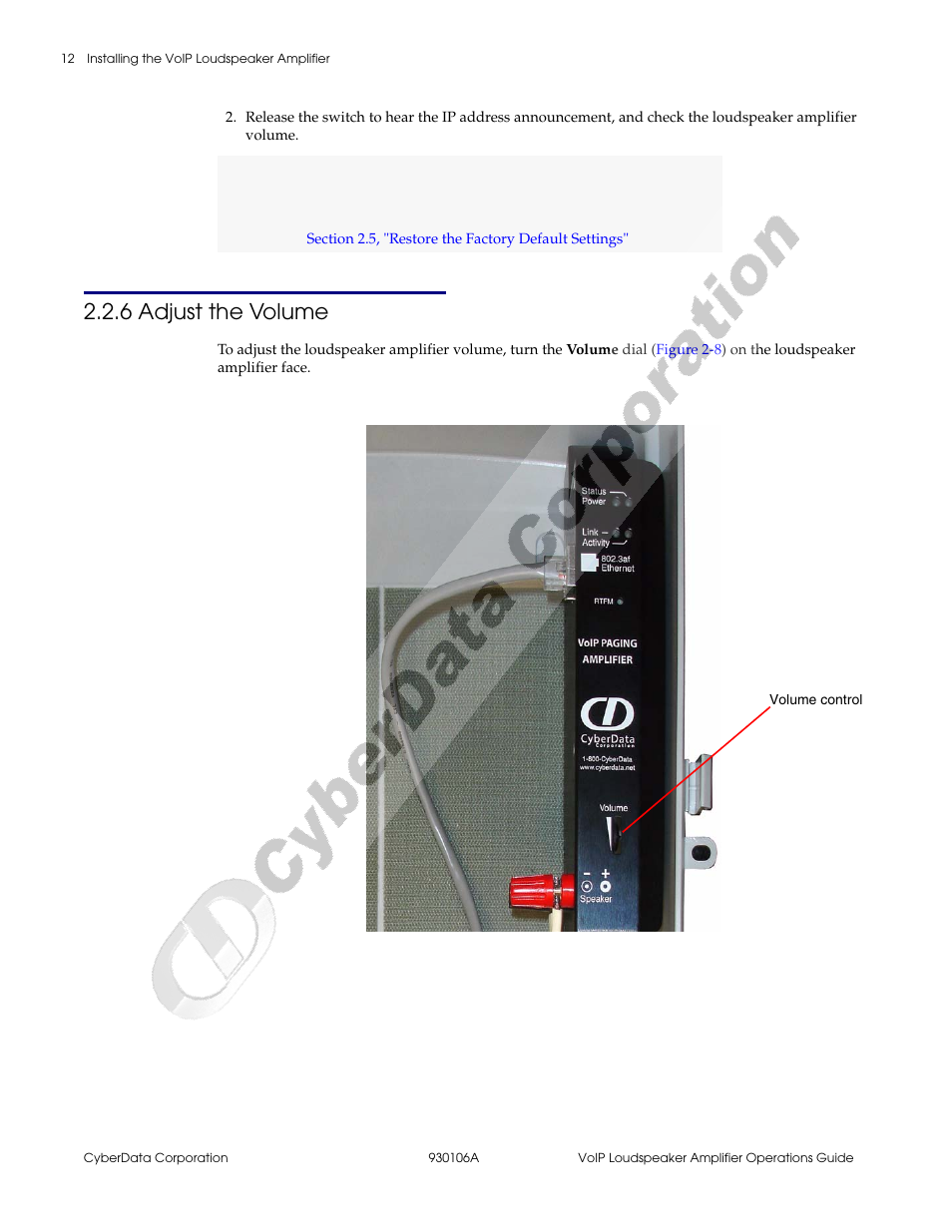 6 adjust the volume, Caution | CyberData 010861 930106A User Manual | Page 18 / 42