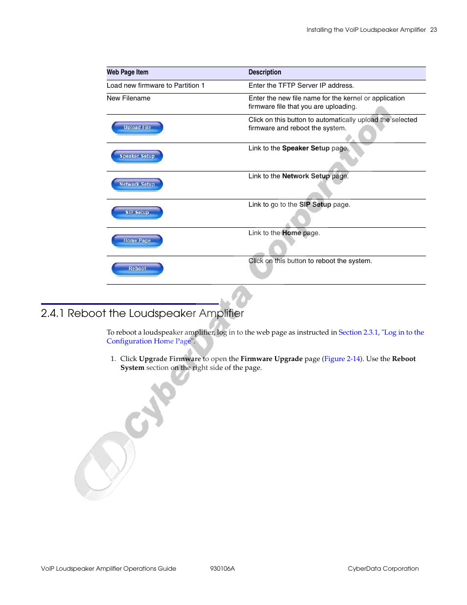 1 reboot the loudspeaker amplifier | CyberData 010861 930106A User Manual | Page 29 / 42