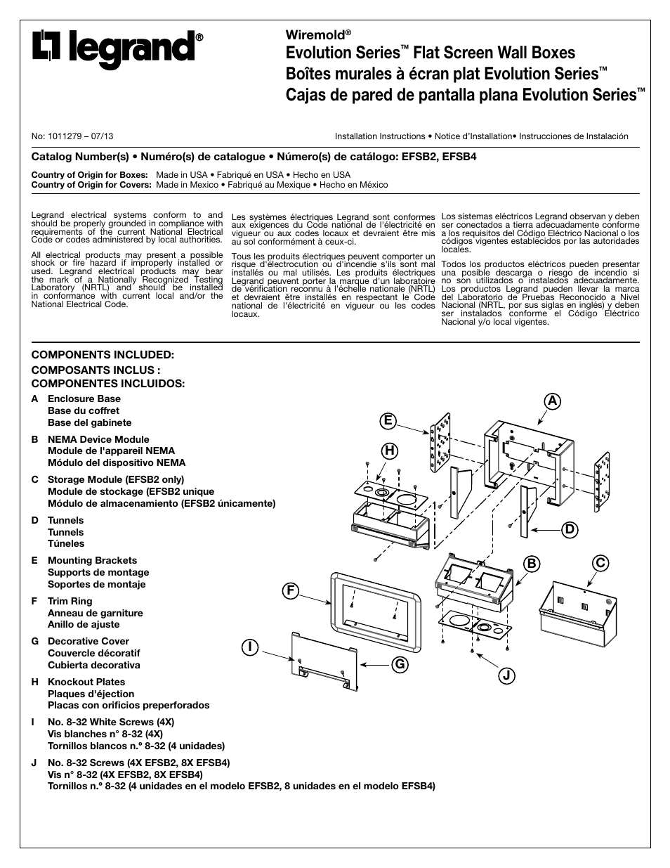 Legrand EFS Series Evolution Wall Box User Manual | 8 pages