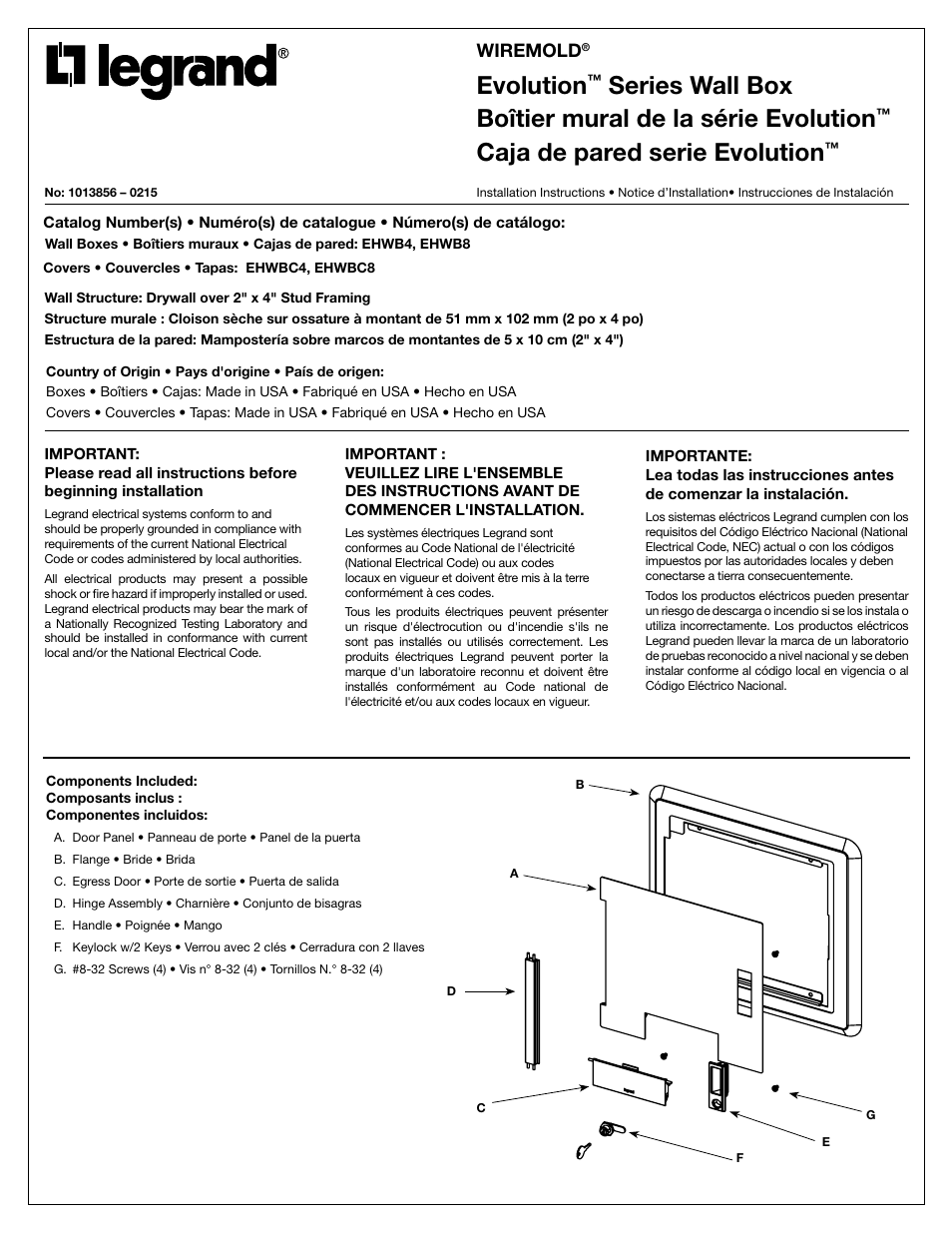 Legrand Evolution Series Hinged Wall Box v.2 User Manual | 2 pages