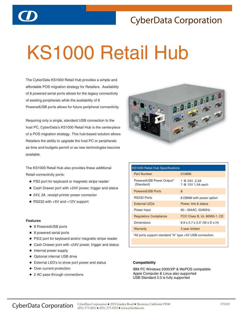 CyberData KS-1000 User Manual | 2 pages