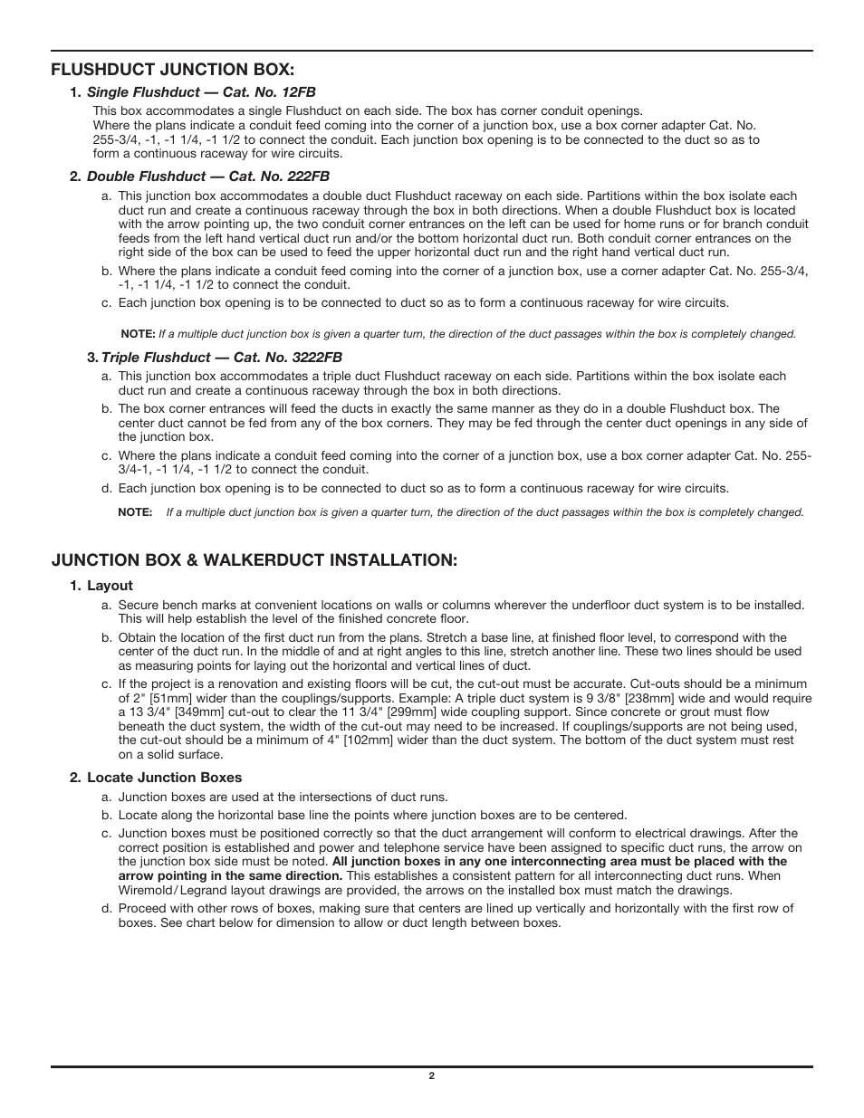 Flushduct junction box, Junction box & walkerduct installation | Legrand FD User Manual | Page 2 / 6