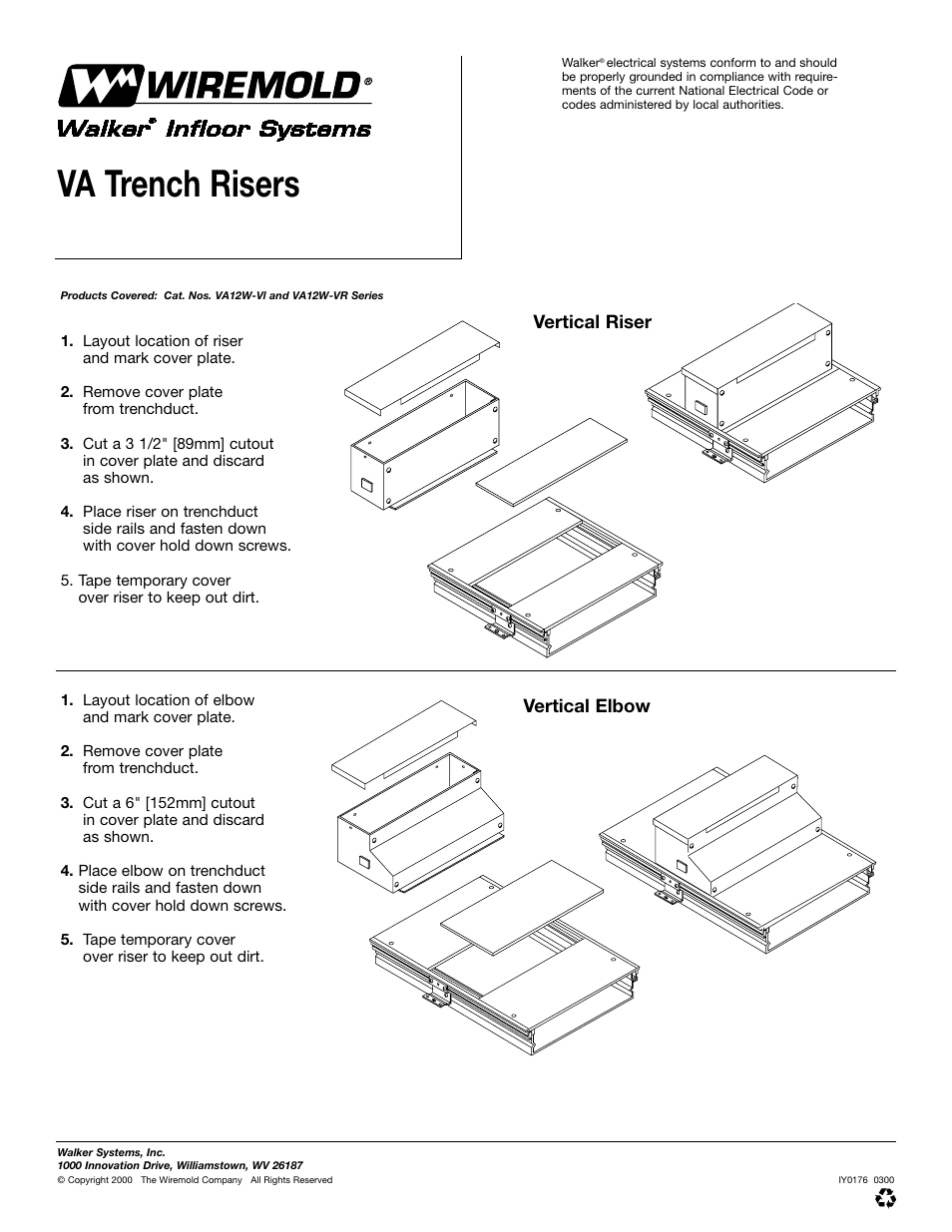 Legrand VA Trenchduct Flush Floor Feeder System VA Trench Risers User Manual | 1 page