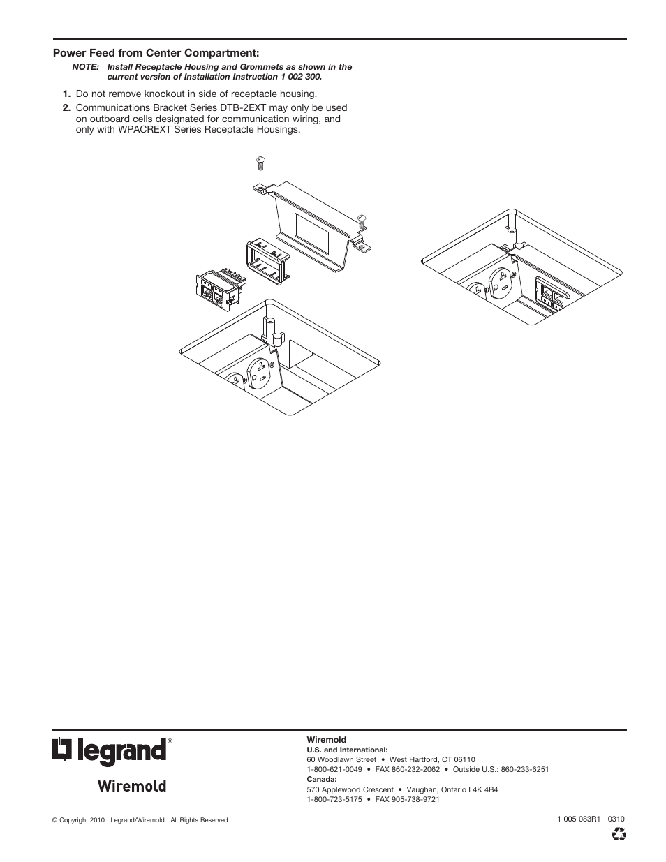 Legrand WC PK Preset Activation Kit with Extended Receptacle Bracket User Manual | Page 2 / 2