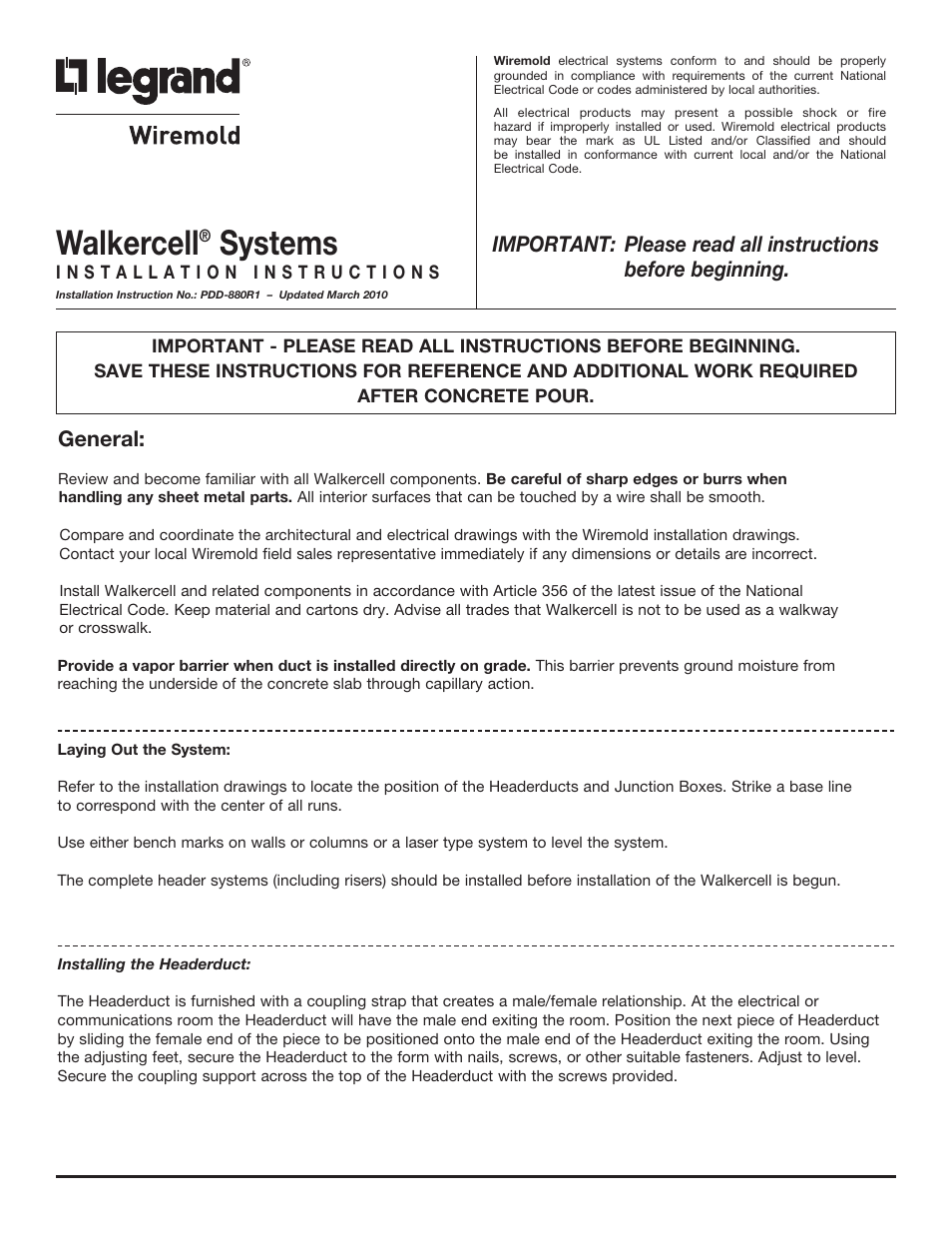 Legrand WC Cellular Raceway Systems User Manual | 6 pages