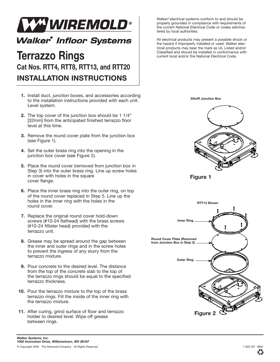 Legrand WC Cellular Raceway Systems Terrazzo Rings User Manual | 1 page