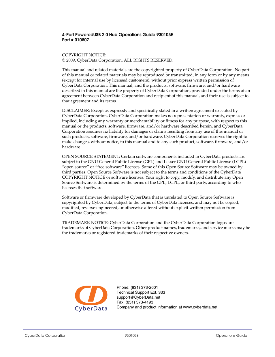CyberData 10807 User Manual | Page 2 / 24