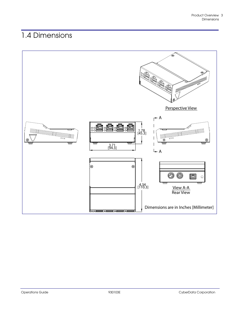 4 dimensions | CyberData 10807 User Manual | Page 6 / 24