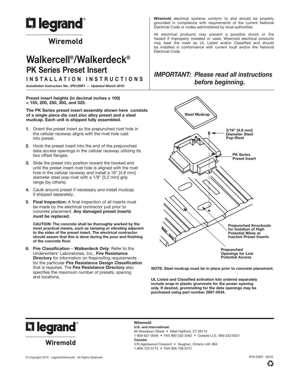 Legrand WC PK Series Preset Insert User Manual | 1 page