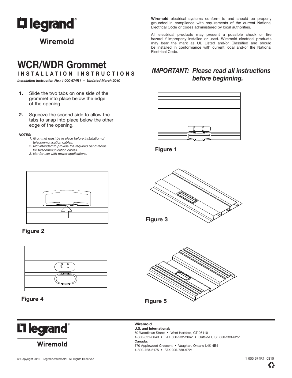 Legrand WC Cellular Raceway Grommet User Manual | 1 page