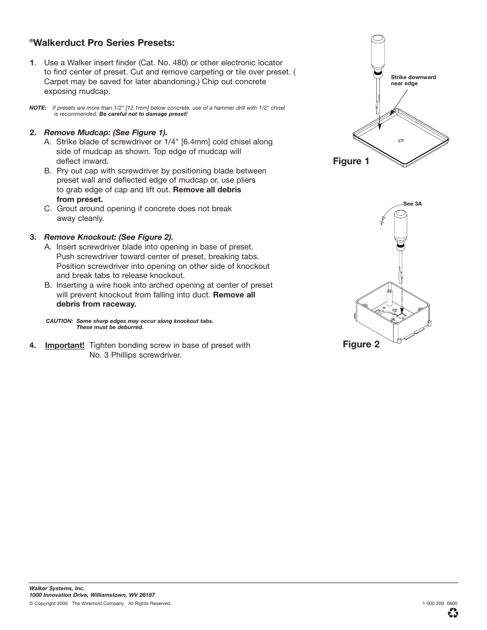 Walkerduct pro series presets, Figure 1, Figure 2 | Legrand WKD Infloor Systems Trim Plates User Manual | Page 2 / 2